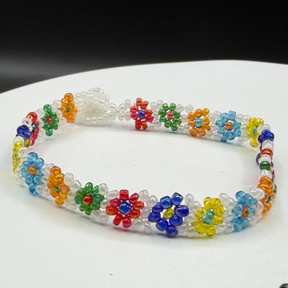 3Pc Colorful Handmade Seed Bead Floral Bracelets Daisy Friendship Jewelry Set